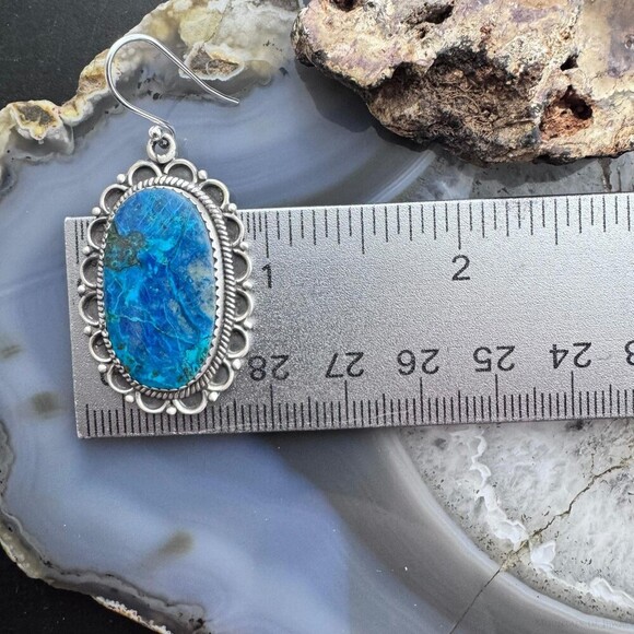 Sterling Silver Southwestern Style Oval Shattuckite Dangle Earrings For Women #1 - Picture 9 of 10